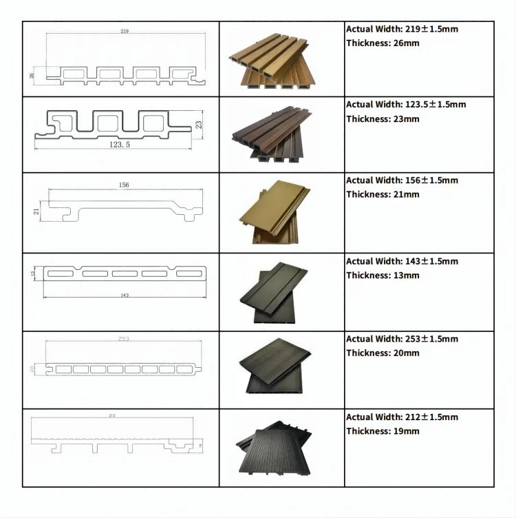 different sizes of outdoor wpc wall panel